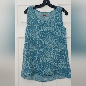 FLAX Sleeveless Wide Strap Blue Floral 100% Linen Top- Size: 4-6 Flax Size: P= M